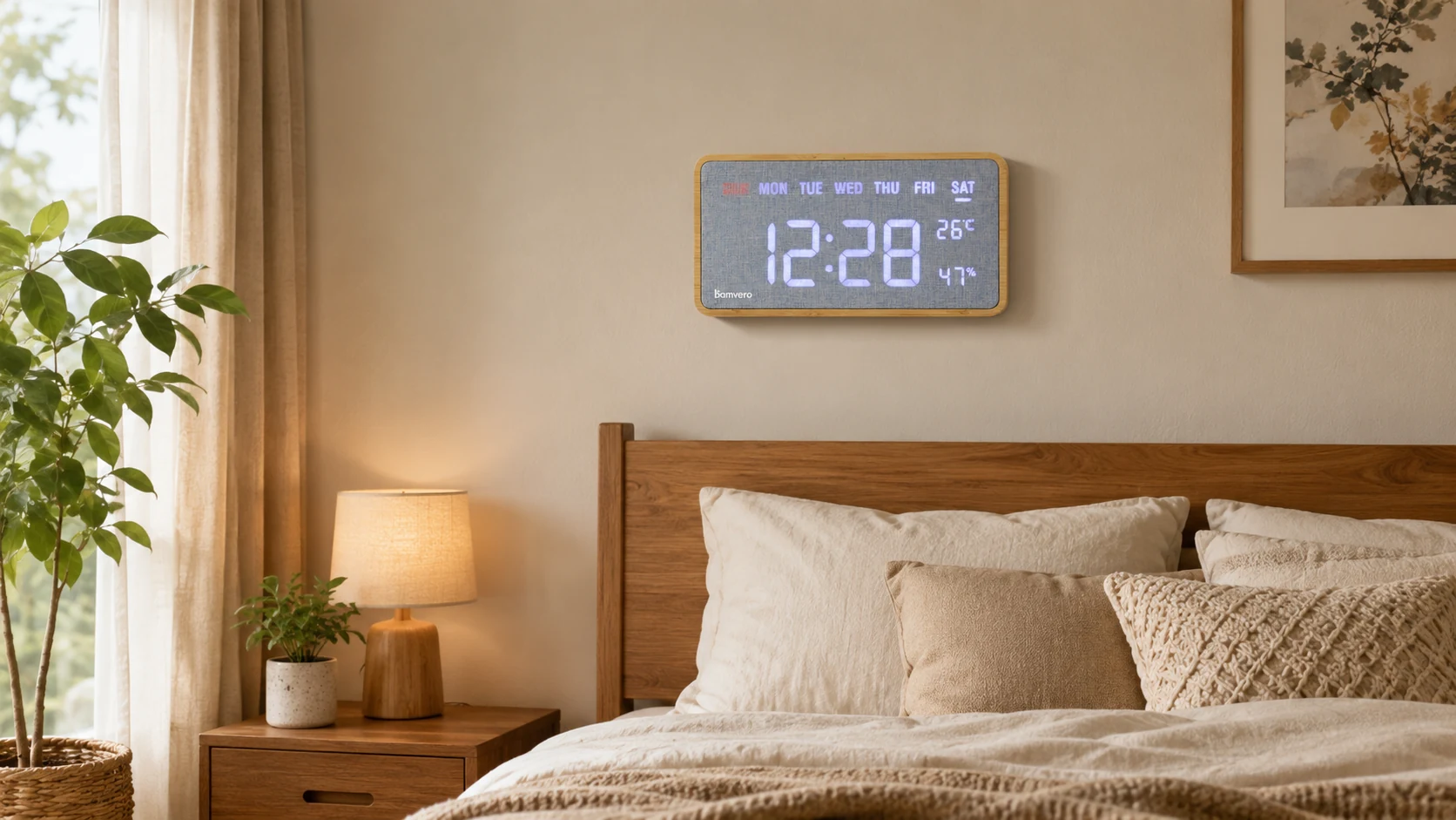 Wholesale bamboo digital clock for modern office and hospitality decor