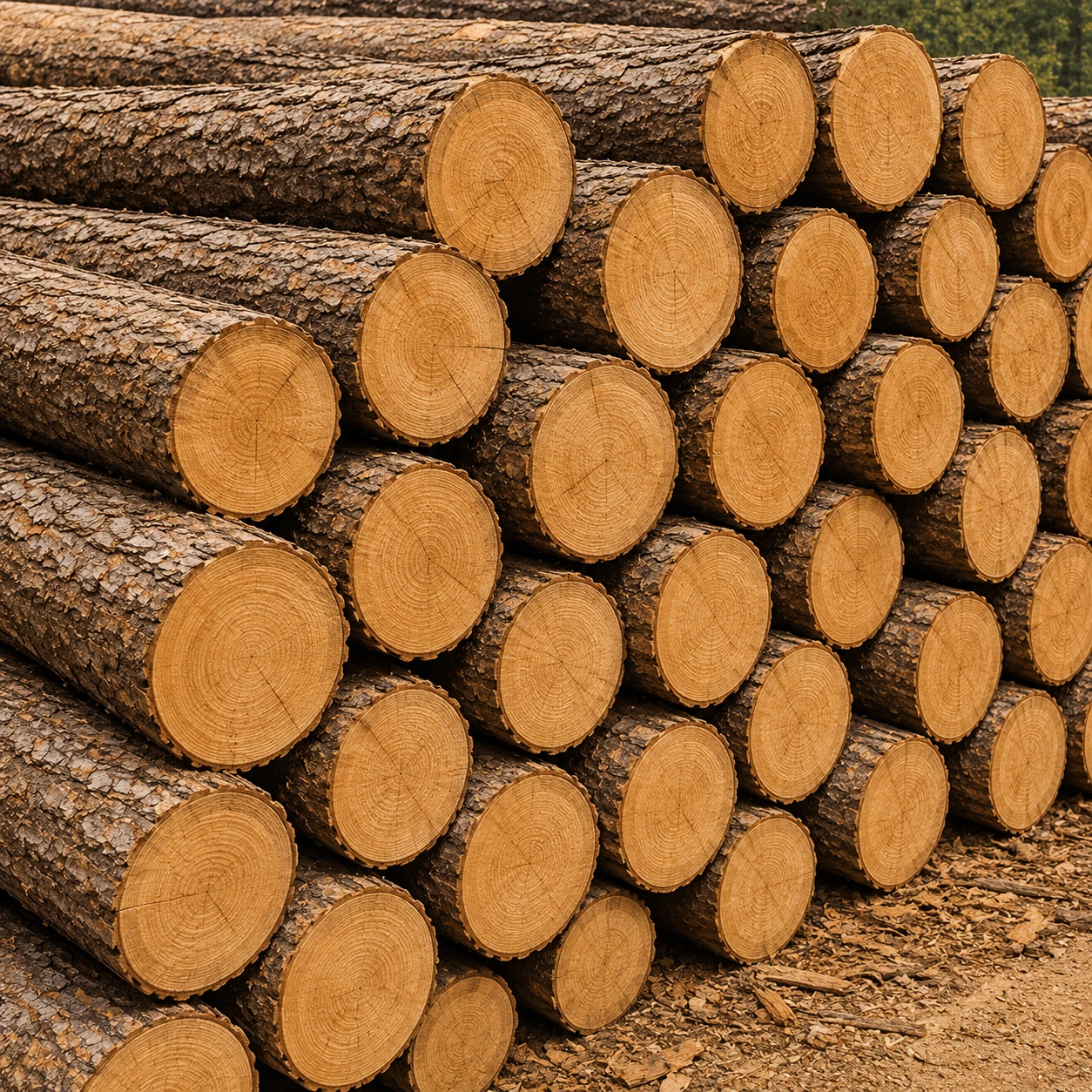 Natural wood logs representing the wood material used in WOODSHOW product lines
