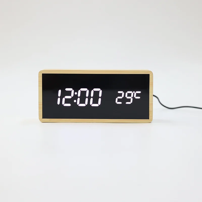 1299 Basic Bamboo LED Temperature Clock product view 2