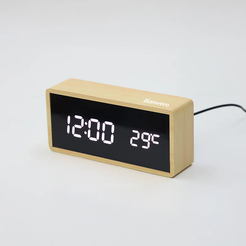 1299 Basic Bamboo LED Temperature Clock product view 5