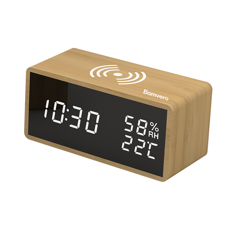 1502 Bamboo Wireless Charging Clock product view for B2B sourcing