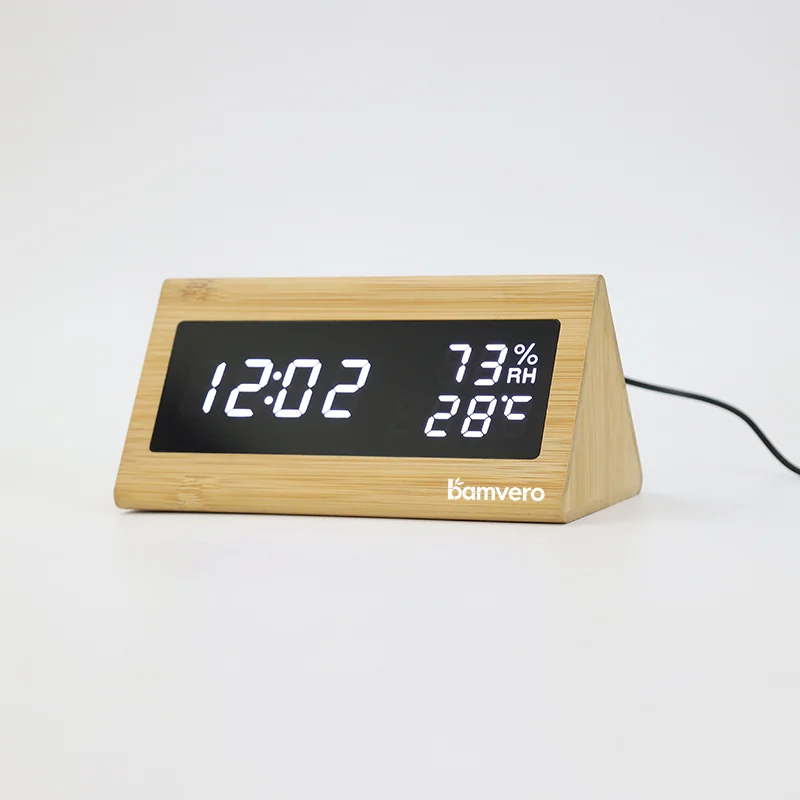 1502 Bamboo Triangular LED Clock product view 2