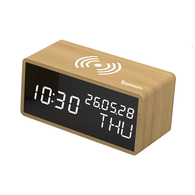 1609 Eco Bamboo Wireless Charging Clock product view 3