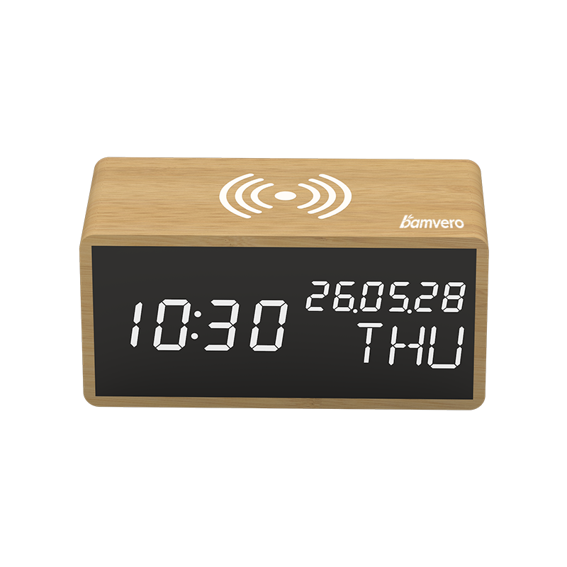 1609 Eco Bamboo Wireless Charging Clock product view for B2B sourcing