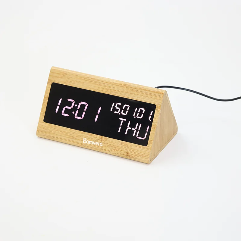 1609 Triangle Bamboo LED Desk Clock product view 2