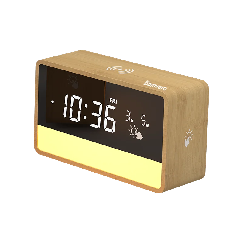 1960 Bamboo Wireless Charging Clock with Night Light product view 3