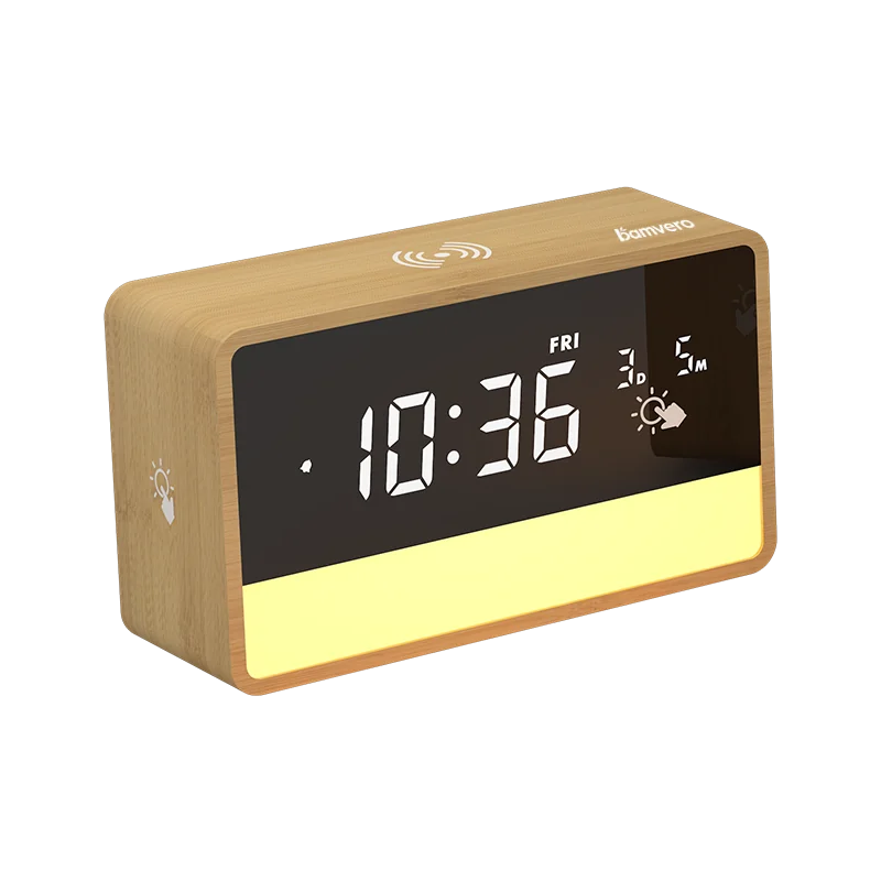 1960 Bamboo Wireless Charging Clock with Night Light product view 4