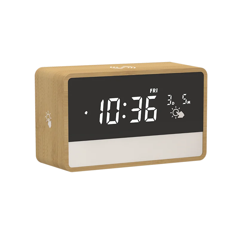 1960 Bamboo Wireless Charging Clock with Night Light product view 5