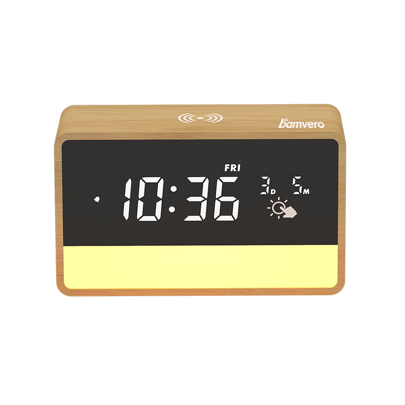 1960 Bamboo Wireless Charging Clock with Night Light product view for B2B sourcing