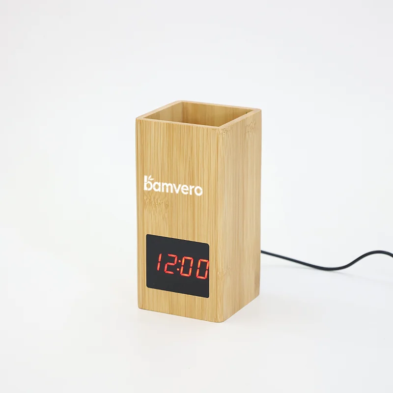 2020S Bamboo Vertical Pen Holder Clock product view 2