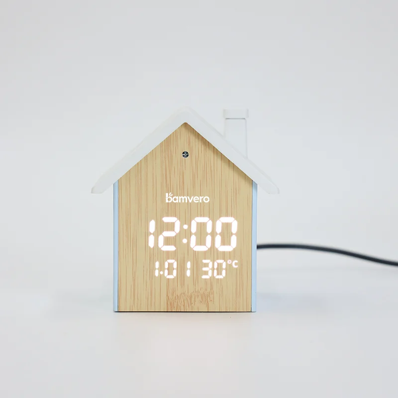 3012F Bamboo House Temperature Clock product view 2