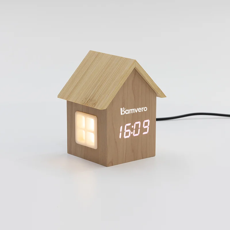 F003 Bamboo House Clock with Ambient Light product view 3