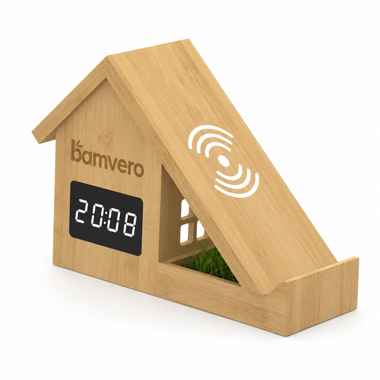F011 Bamboo House Wireless Charging Clock product view 5