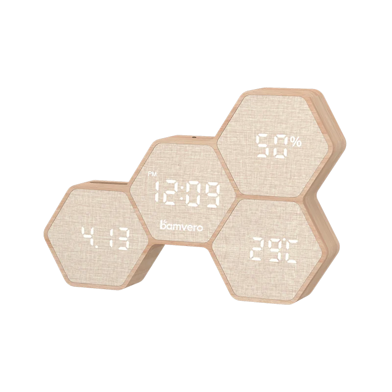 G268 Bamboo Geometric LED Clock product view 2