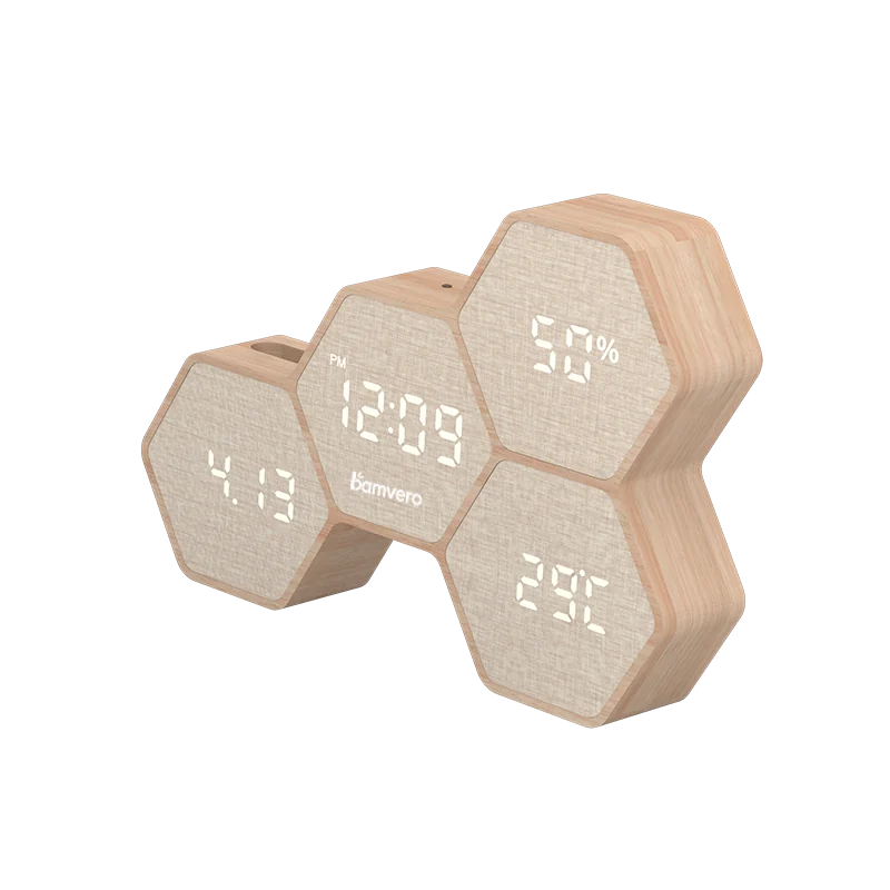 G268 Bamboo Geometric LED Clock product view 3