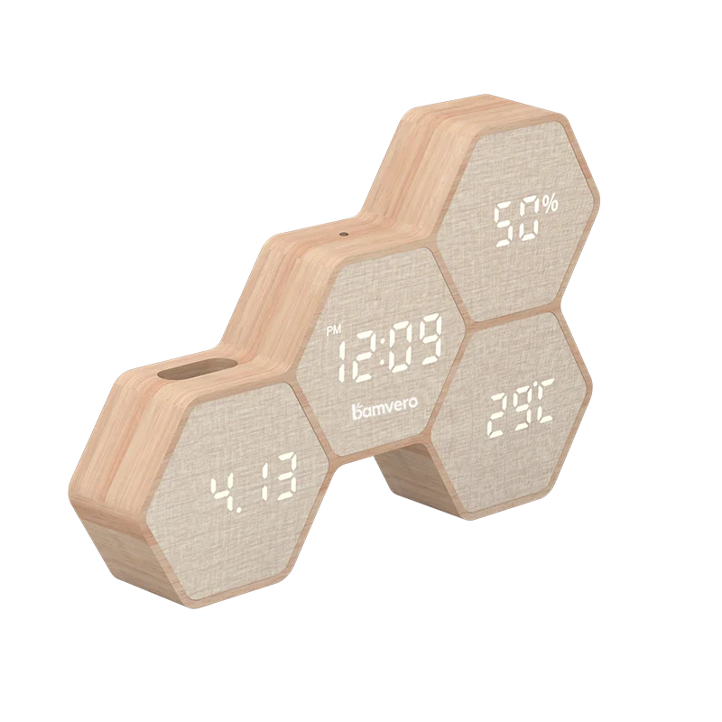 G268 Bamboo Geometric LED Clock product view 4