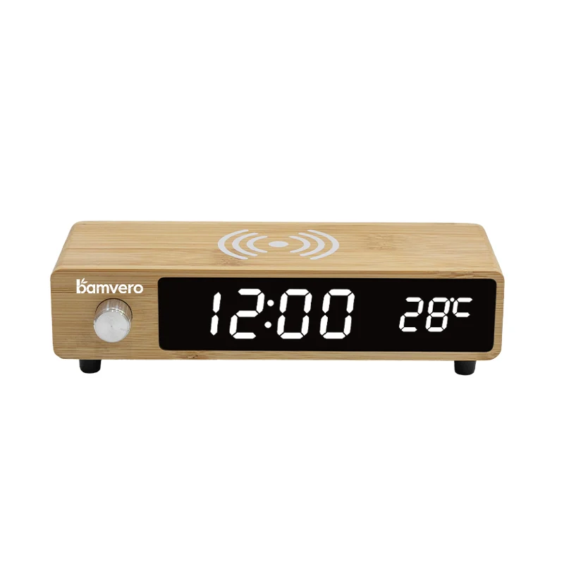 W106 Bamboo Wireless Charging Clock product view for B2B sourcing