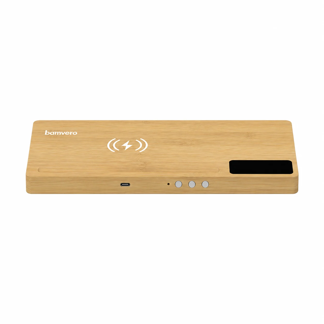 W110A Bamboo Wireless Charging Clock Desk Organizer product view 2
