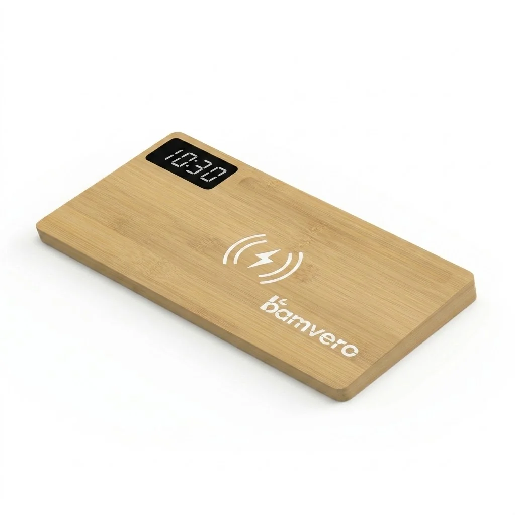W110A Bamboo Wireless Charging Clock Desk Organizer product view 5