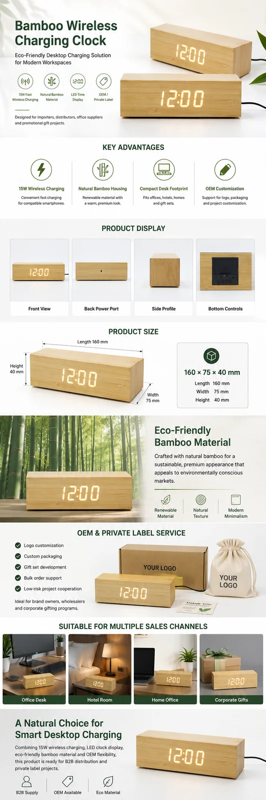 Bamboo clock wholesale packaging and master carton details prepared for buyer review