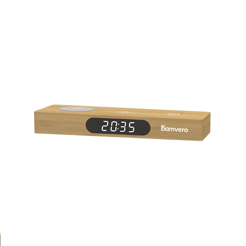 W120 Bamboo 3-in-1 Wireless Charging Clock product view 2