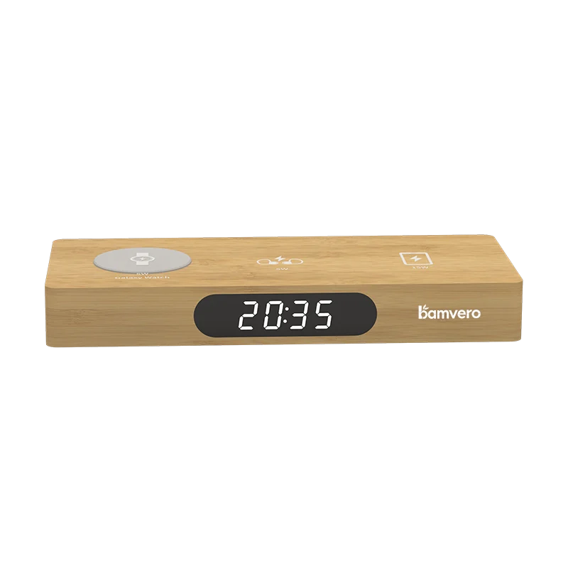 W120 Bamboo 3-in-1 Wireless Charging Clock product view 3