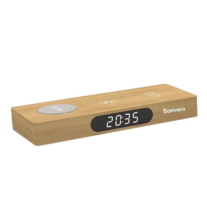 W120 bamboo 3-in-1 wireless charging clock