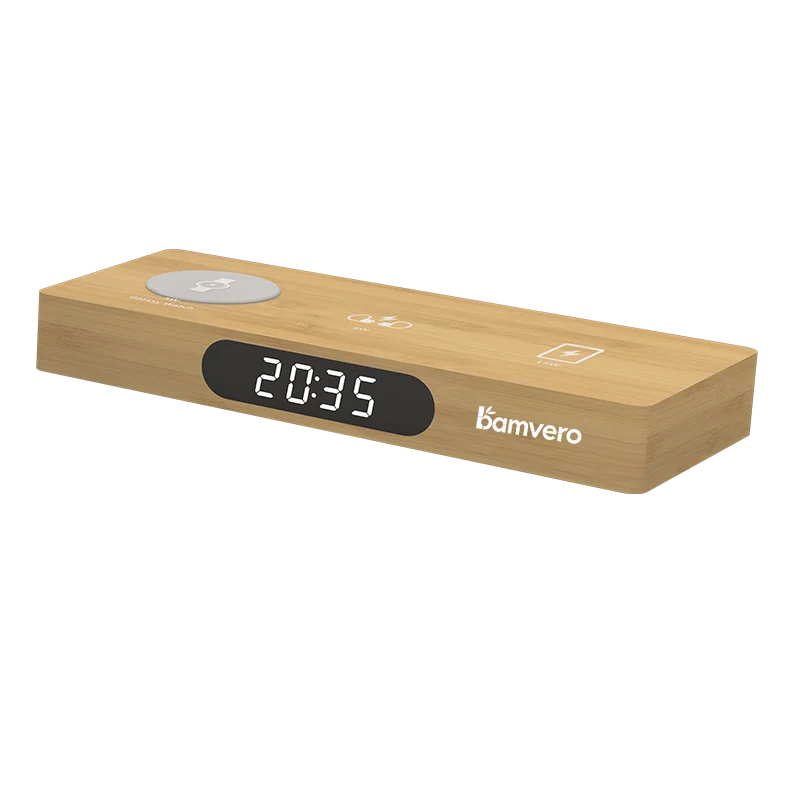 W120 Bamboo 3-in-1 Wireless Charging Clock product view 5